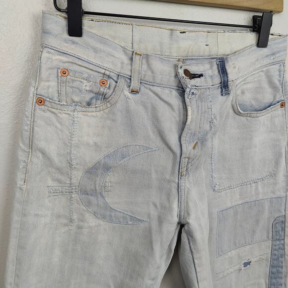 Levis Vintage Clothing Patchwork Jeans Womens 27 Light Wash Moon Tapered - Picture 2 of 13